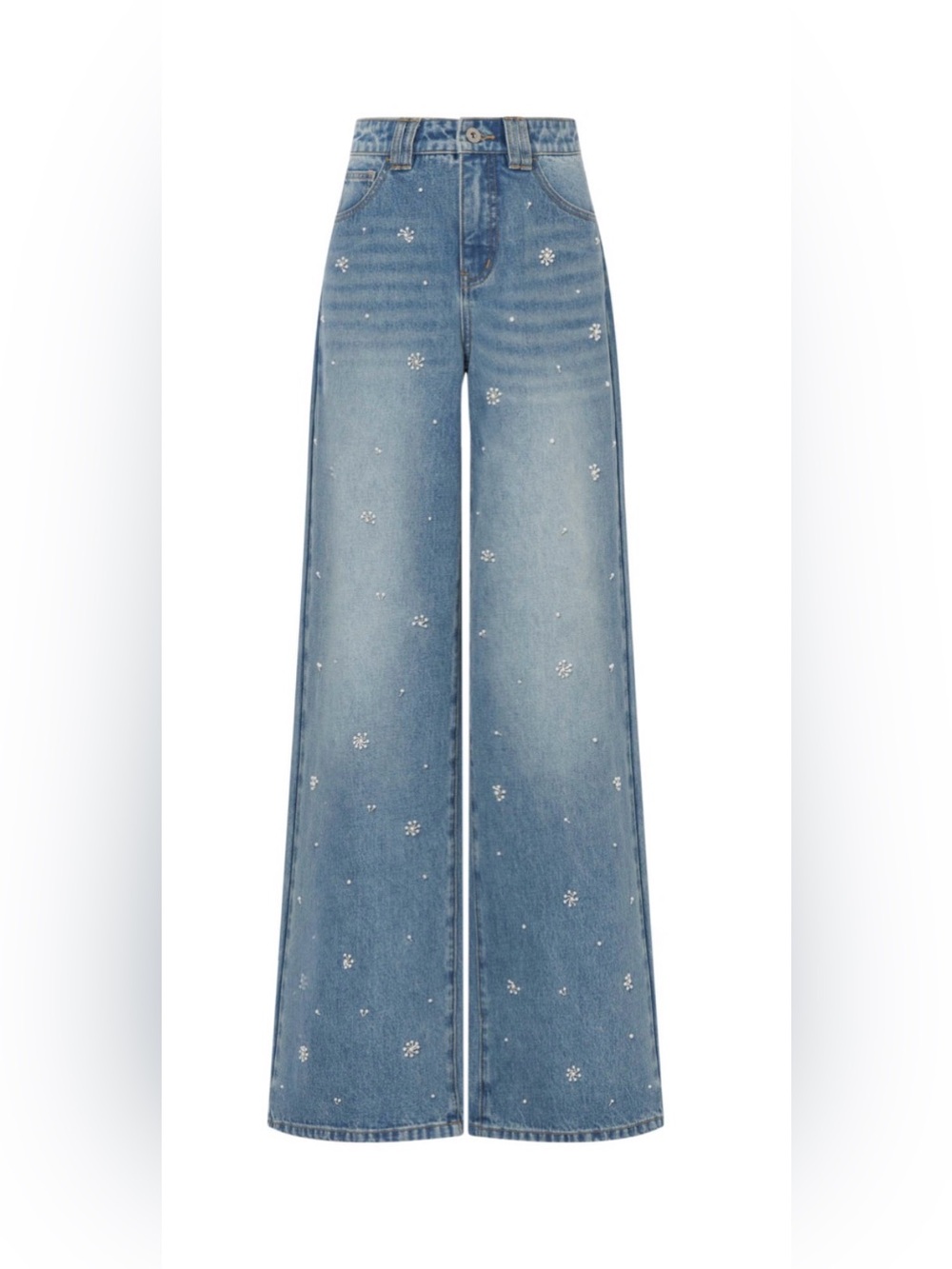 Fabrique Nico Hand Sewn Embellished
Jeans Light Blue Wide-Leg Jeweled Jeans